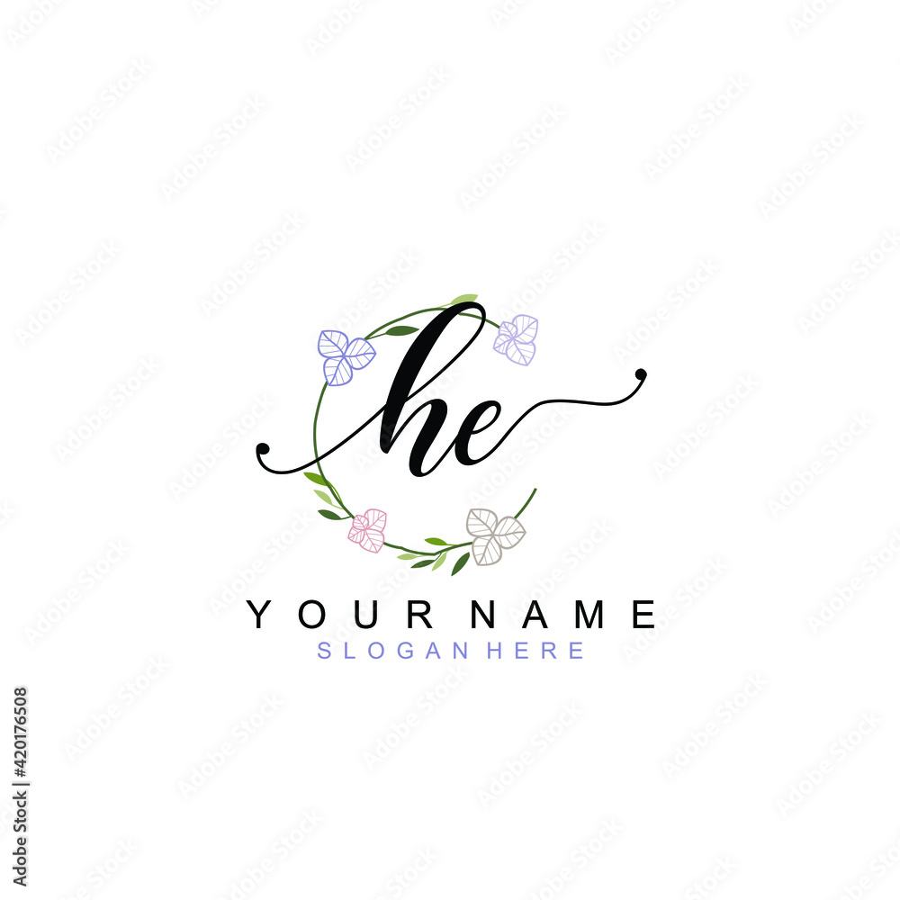 HE beautiful Initial handwriting logo template HE beautiful Initial handwriting logo template