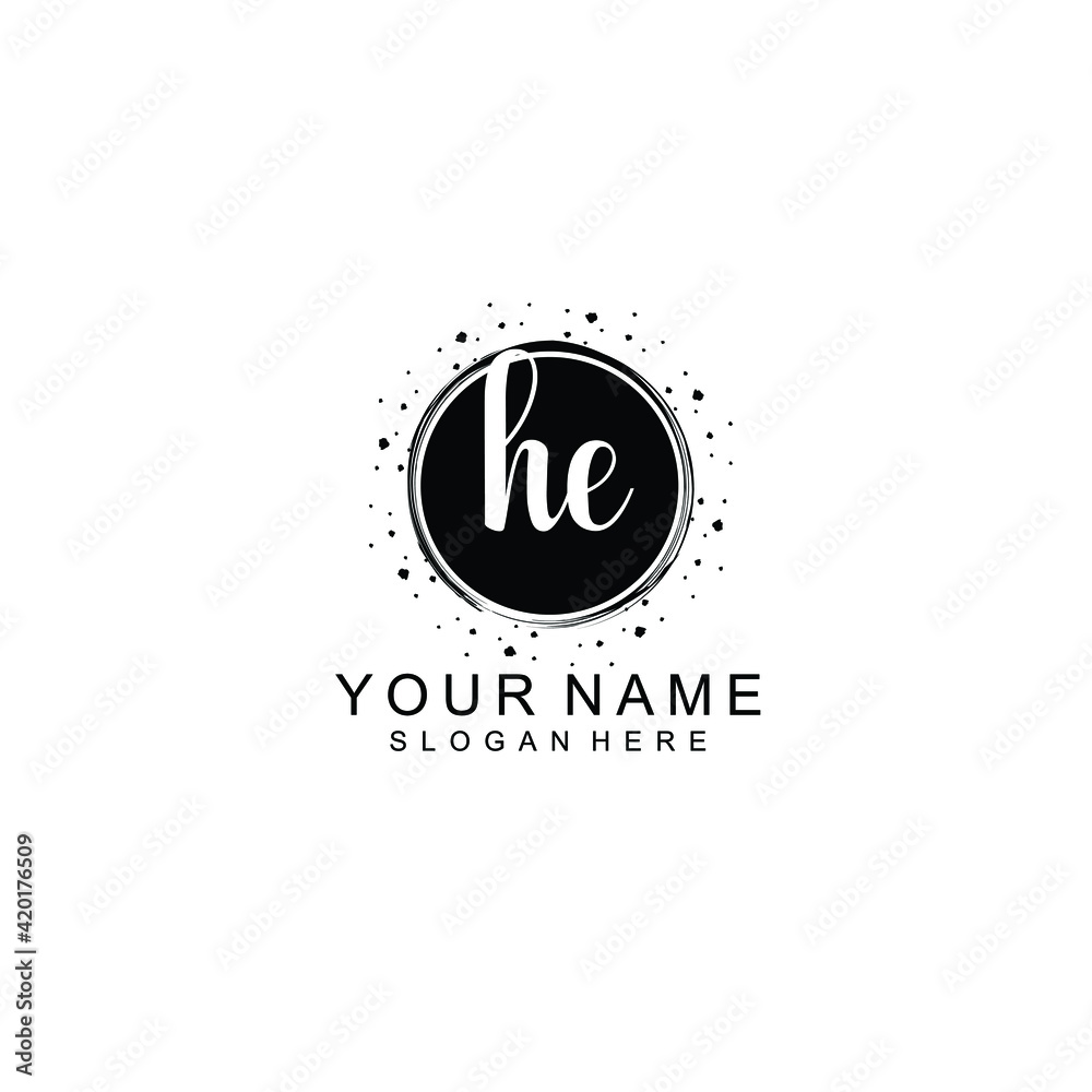 HE beautiful Initial handwriting logo template HE beautiful Initial handwriting logo template
