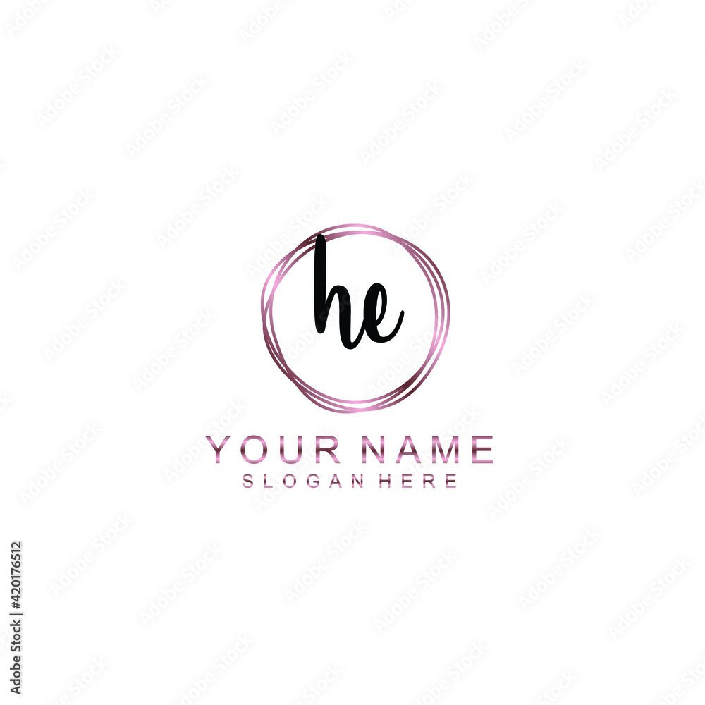 HE beautiful Initial handwriting logo template HE beautiful Initial handwriting logo template