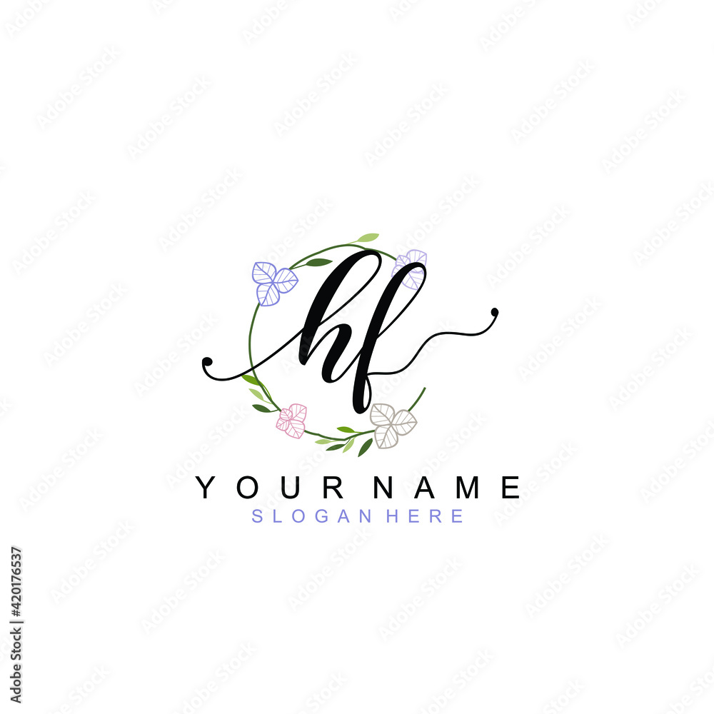 HF beautiful Initial handwriting logo template HF beautiful Initial handwriting logo template