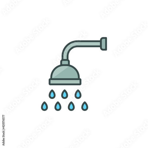Shower icon. Showerheads simple with water drops, shower head, Bathroom, Bath time sign for your web site and mobile apps. filled outline style. Vector illustration design on white background. EPS 10