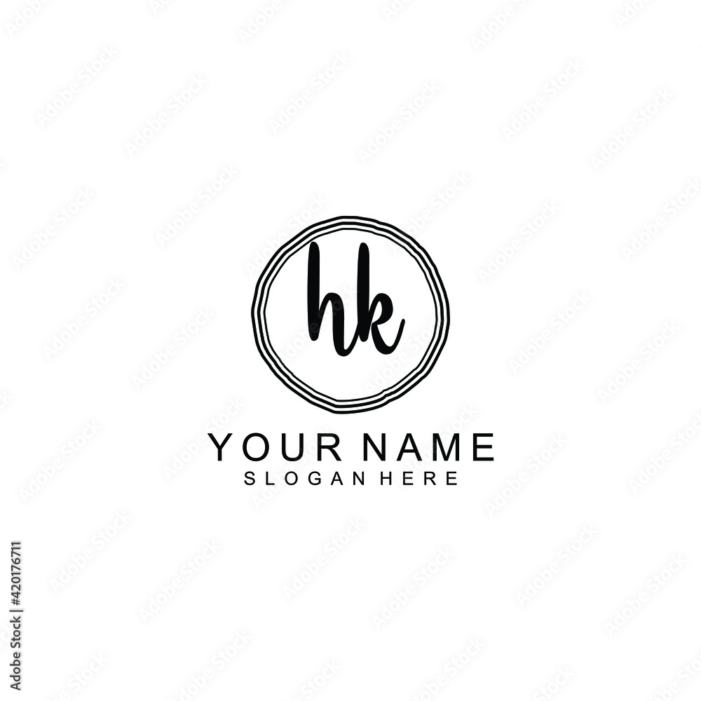 HK beautiful Initial handwriting logo template HK beautiful Initial handwriting logo template