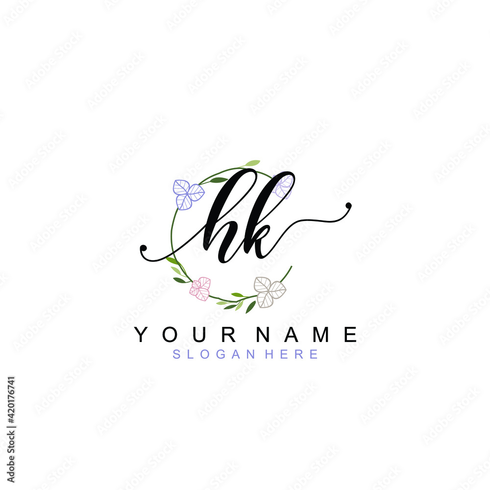 HK beautiful Initial handwriting logo template HK beautiful Initial handwriting logo template