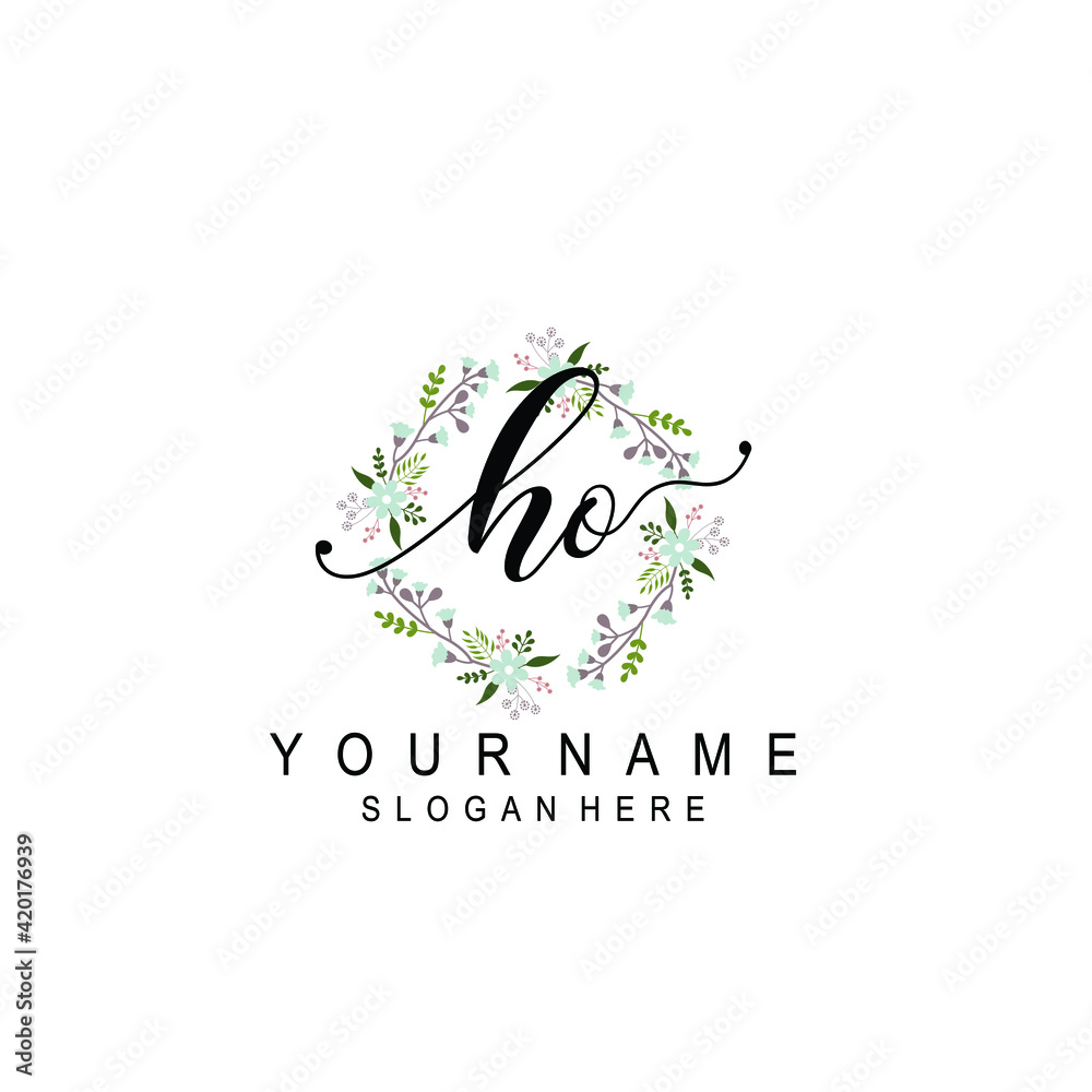 HO beautiful Initial handwriting logo template HO beautiful Initial handwriting logo template