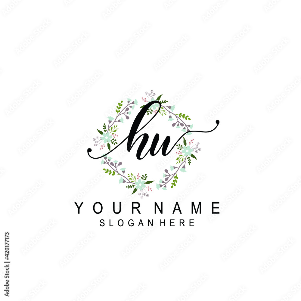 HU beautiful Initial handwriting logo template HU beautiful Initial handwriting logo template