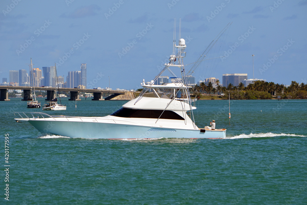 Naklejka premium Blue and white high-end sport fishing boat