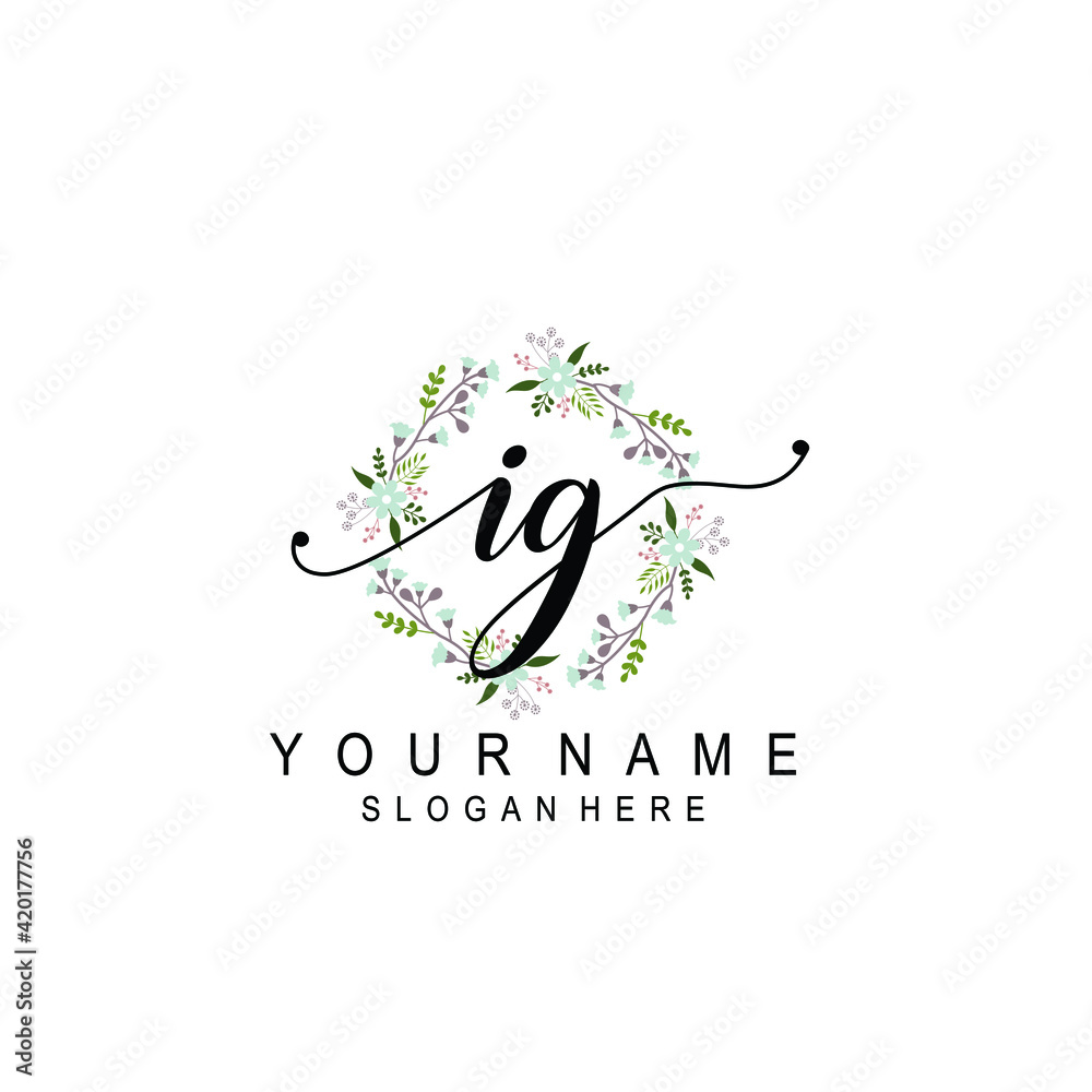 IG beautiful Initial handwriting logo template