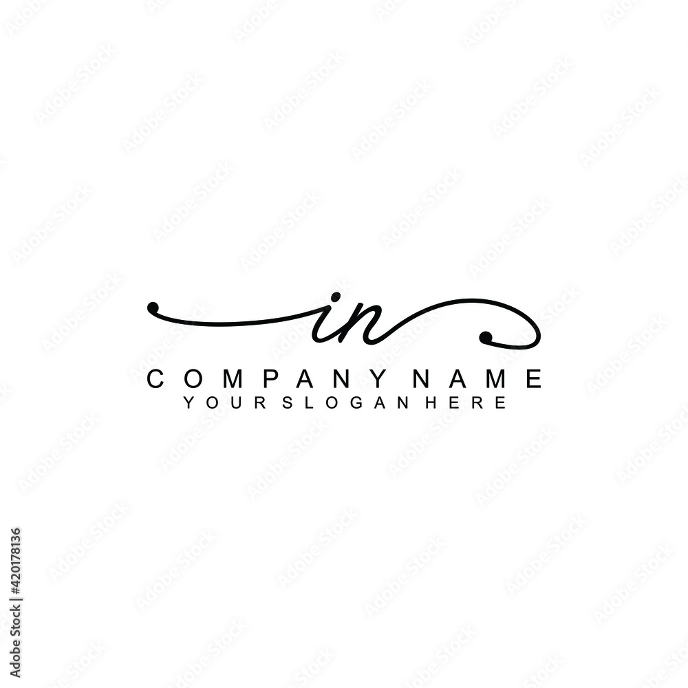 IN beautiful Initial handwriting logo template IN beautiful Initial handwriting logo template
