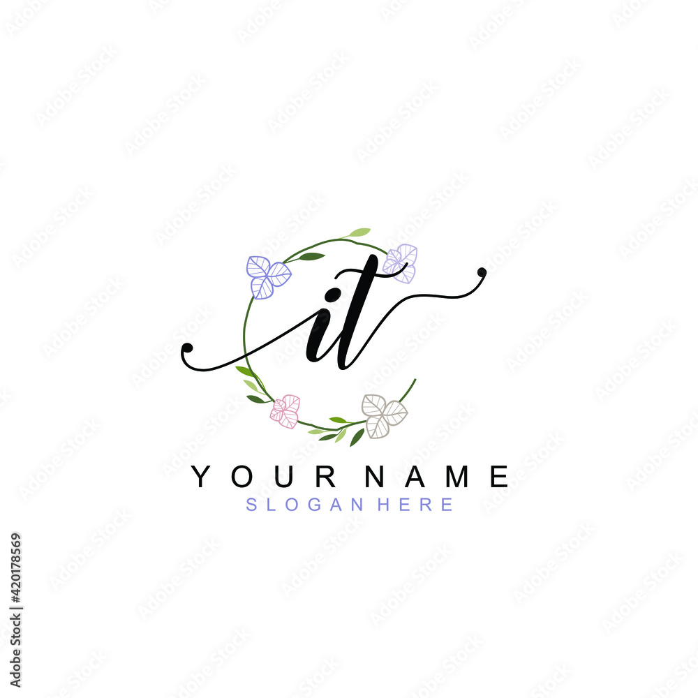 IT beautiful Initial handwriting logo template IT beautiful Initial handwriting logo template