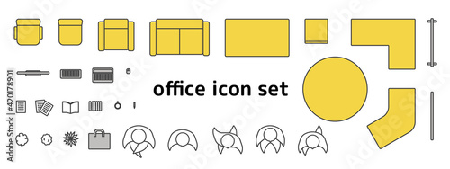 オフィスインテリアイラスト素材 平面図セット