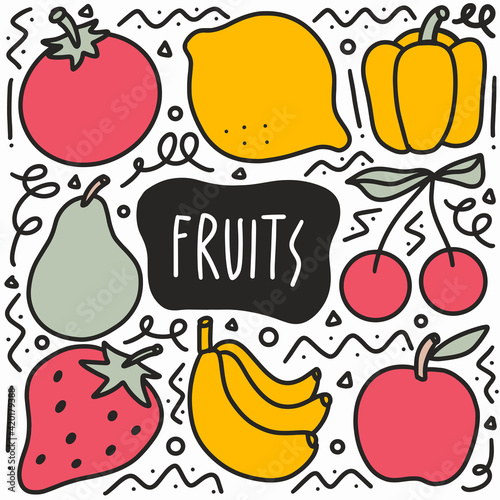 doodle various fruit collection hand drawing
