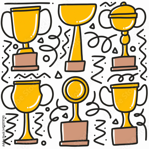 doodle set of trophy cups hand drawing