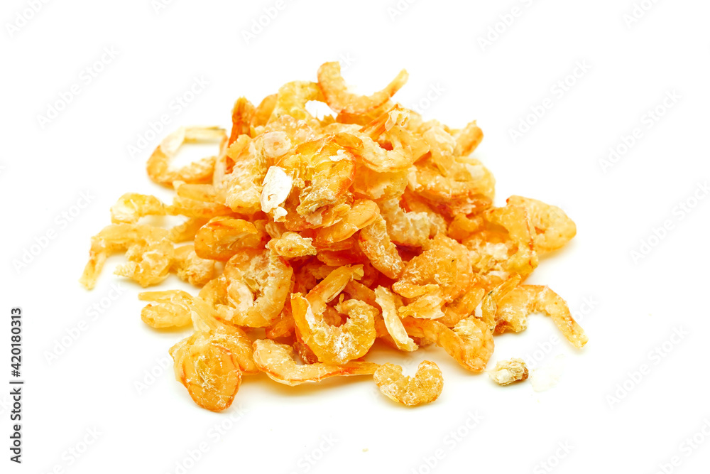 Pile of dried shrimp isolated on white background Pile of dried shrimp isolated on white background