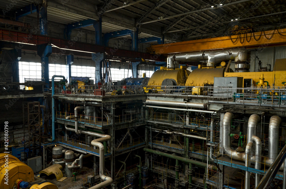 power generating unit in turbine room of coal power plant (Krasnoyarsk Krai, Russia)