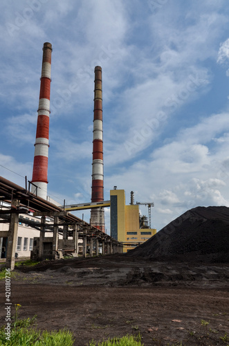 coal stockpile in front of power station (Krasnoyarsk Krai, Russia)