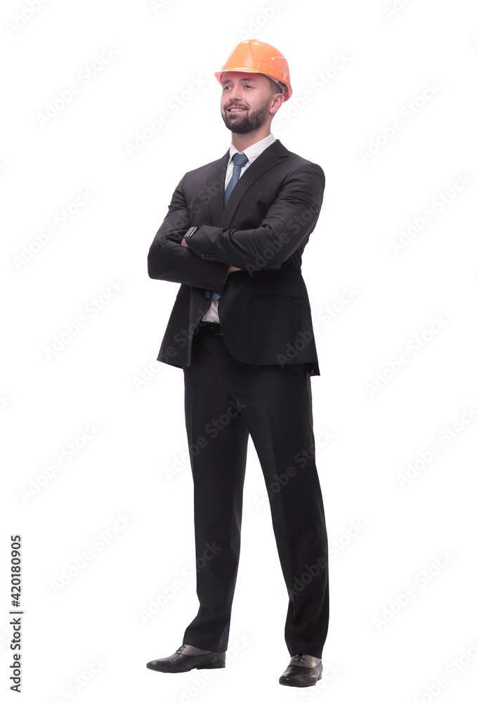 side view.businessman in helmet looking at copy space. side view.businessman in helmet looking at copy space.