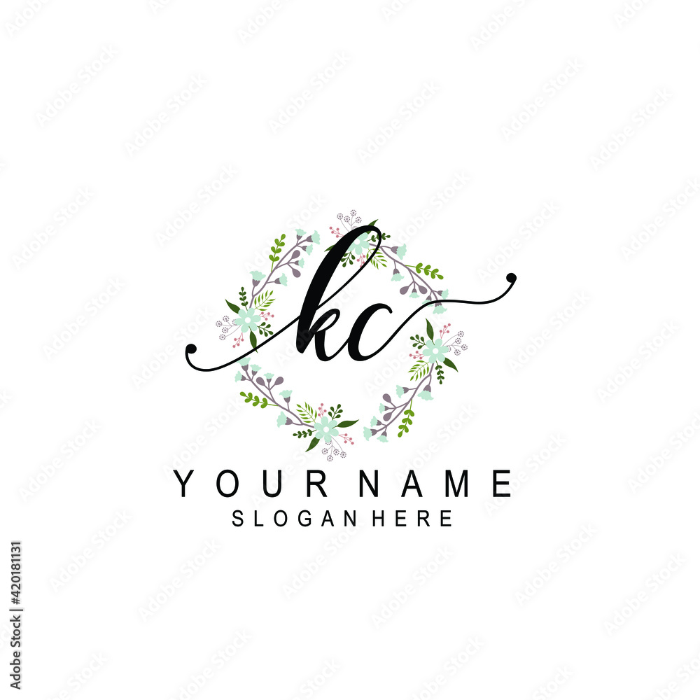 KC beautiful Initial handwriting logo template KC beautiful Initial handwriting logo template