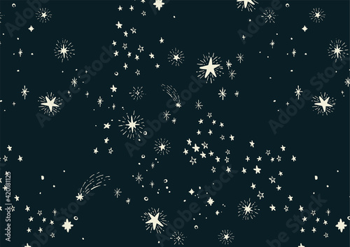 手描き　シンプルでお洒落な星屑パターン　星空背景装飾イラスト