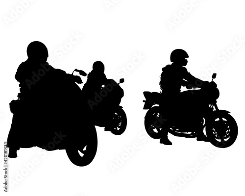 Man in protective clothing rides retro bike. Isolated silhouette on a white background