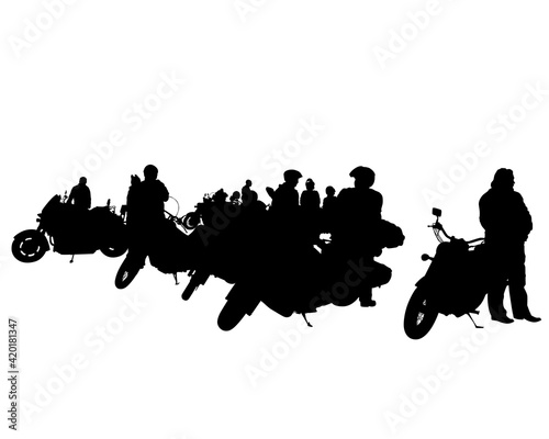 Man in protective clothing rides retro bike. Isolated silhouette on a white background