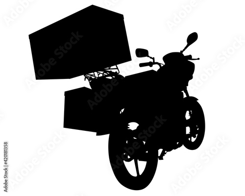 Man in protective clothing rides retro bike. Isolated silhouette on a white background