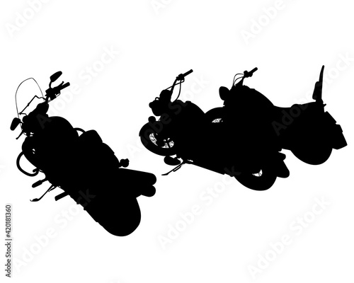 Man in protective clothing rides retro bike. Isolated silhouette on a white background