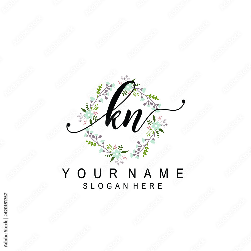 KN beautiful Initial handwriting logo template KN beautiful Initial handwriting logo template