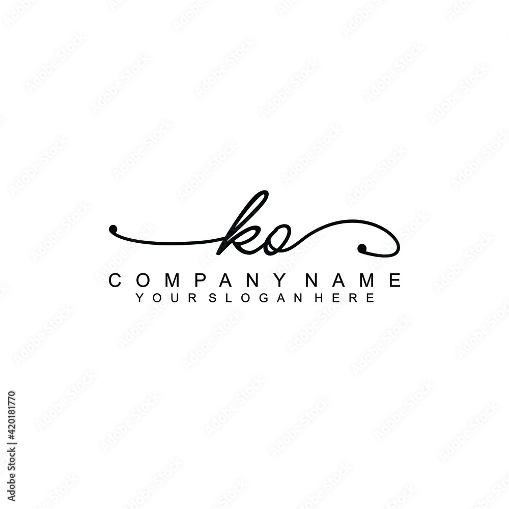 KO beautiful Initial handwriting logo template KO beautiful Initial handwriting logo template