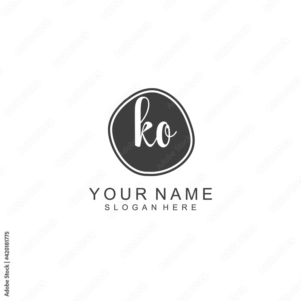 KO beautiful Initial handwriting logo template KO beautiful Initial handwriting logo template