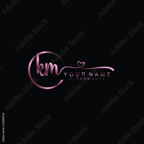 KM beautiful Initial handwriting logo template