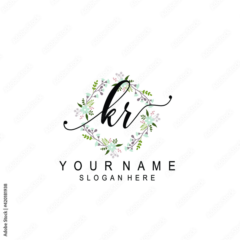 KR beautiful Initial handwriting logo template