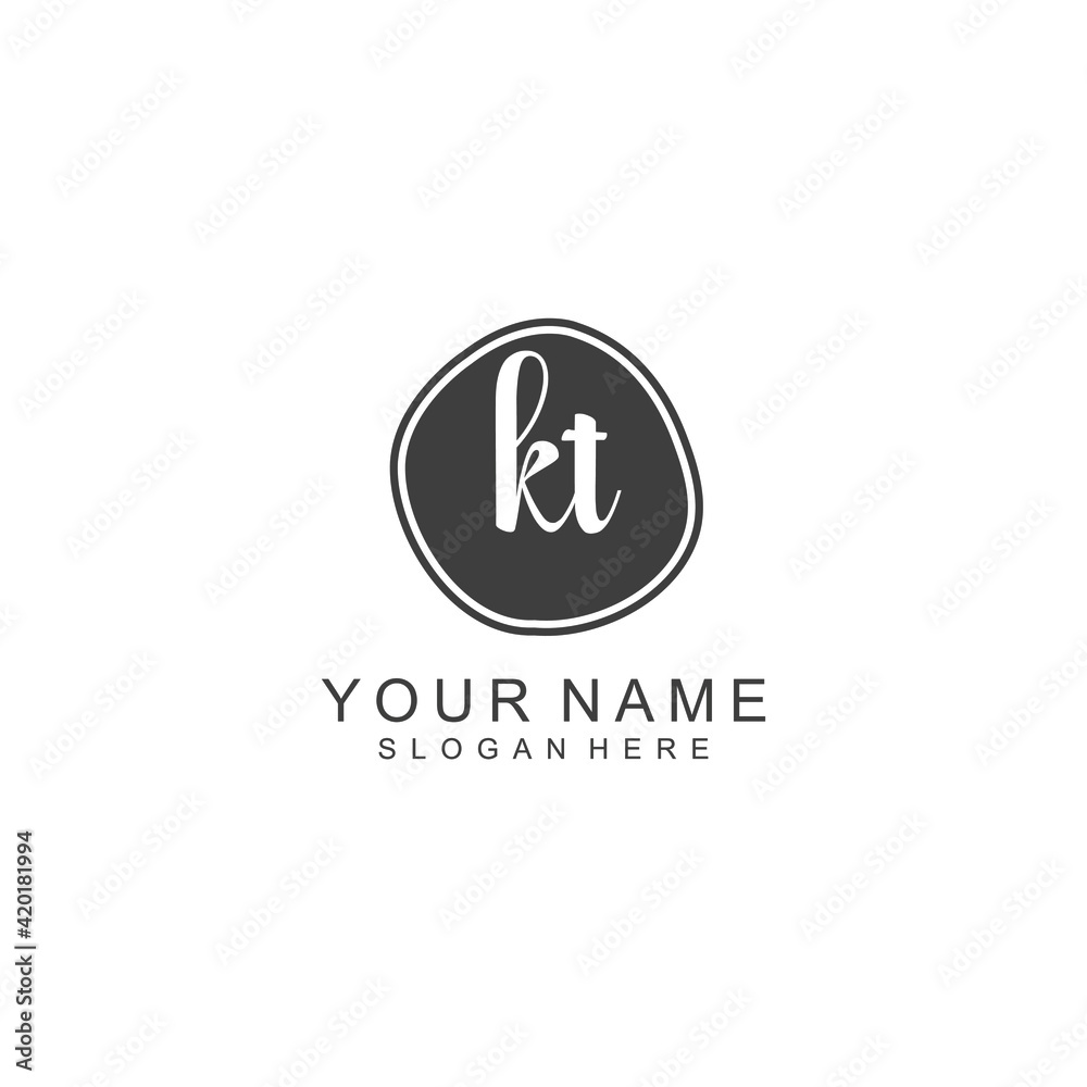 KT beautiful Initial handwriting logo template KT beautiful Initial handwriting logo template