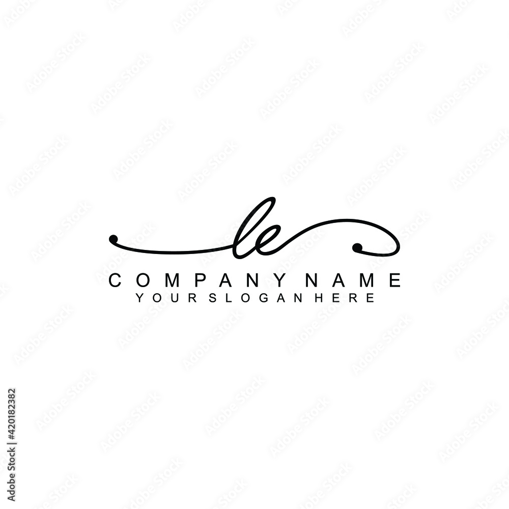 LE beautiful Initial handwriting logo template LE beautiful Initial handwriting logo template