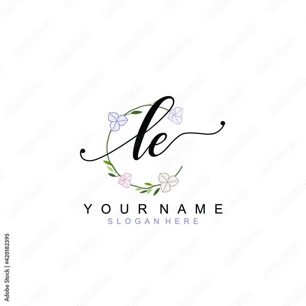 LE beautiful Initial handwriting logo template LE beautiful Initial handwriting logo template