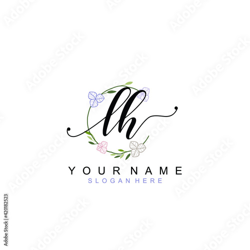 LH beautiful Initial handwriting logo template photo