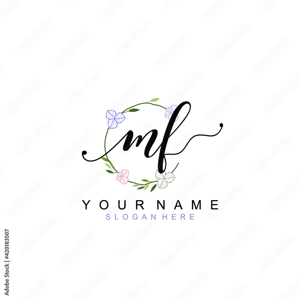MF beautiful Initial handwriting logo template MF beautiful Initial handwriting logo template