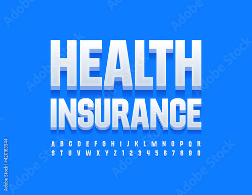 Vector business template Health Insurance. Simple white Font. Modern Alphabet Letters and Numbers set