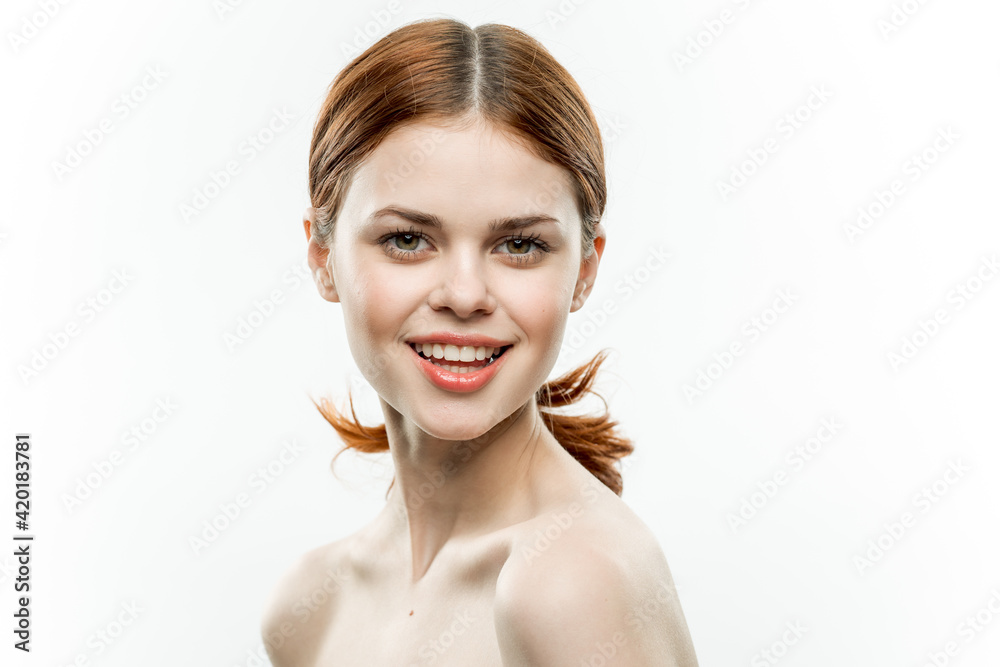pretty woman naked shoulders cosmetics collected hair attractive look pretty woman naked shoulders cosmetics collected hair attractive look