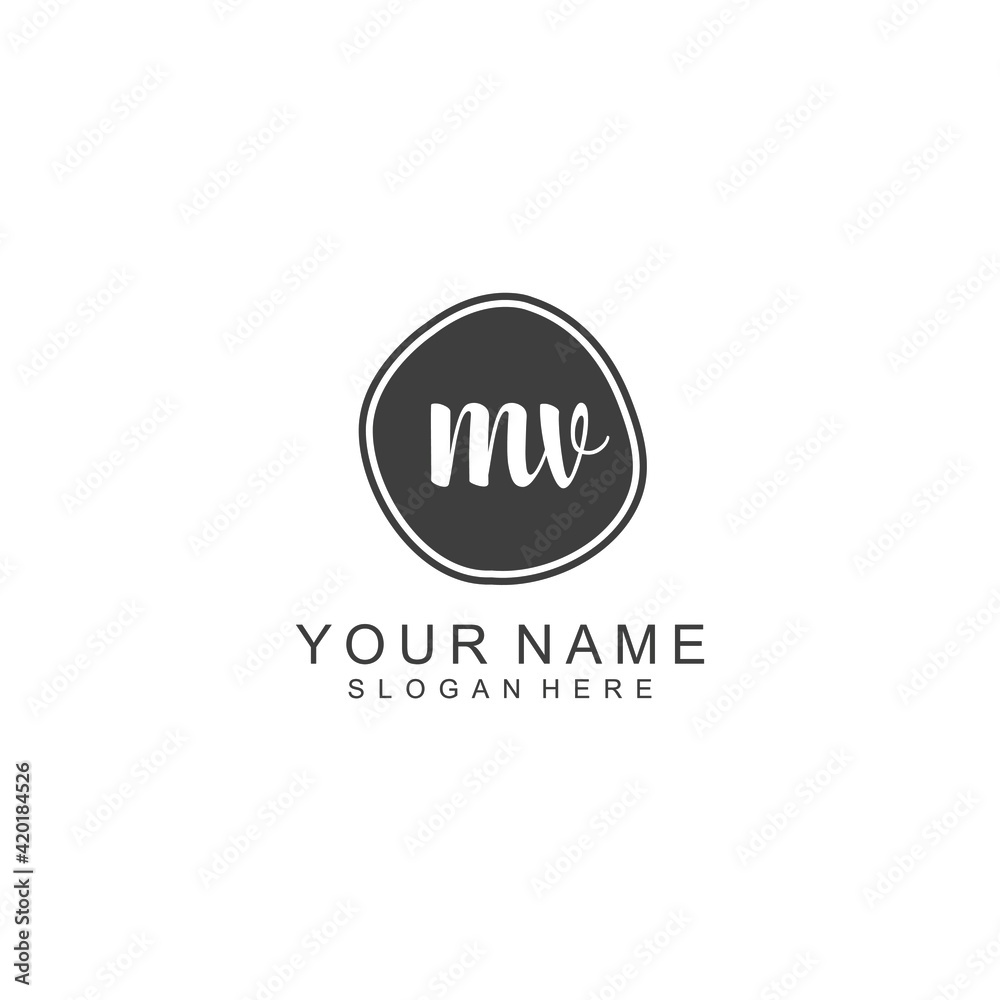 MV beautiful Initial handwriting logo template MV beautiful Initial handwriting logo template