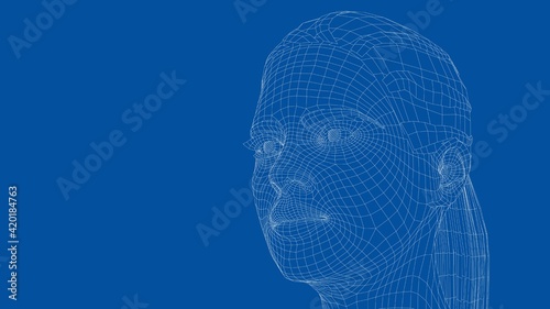 Wireframe portrait of a young beautiful girl