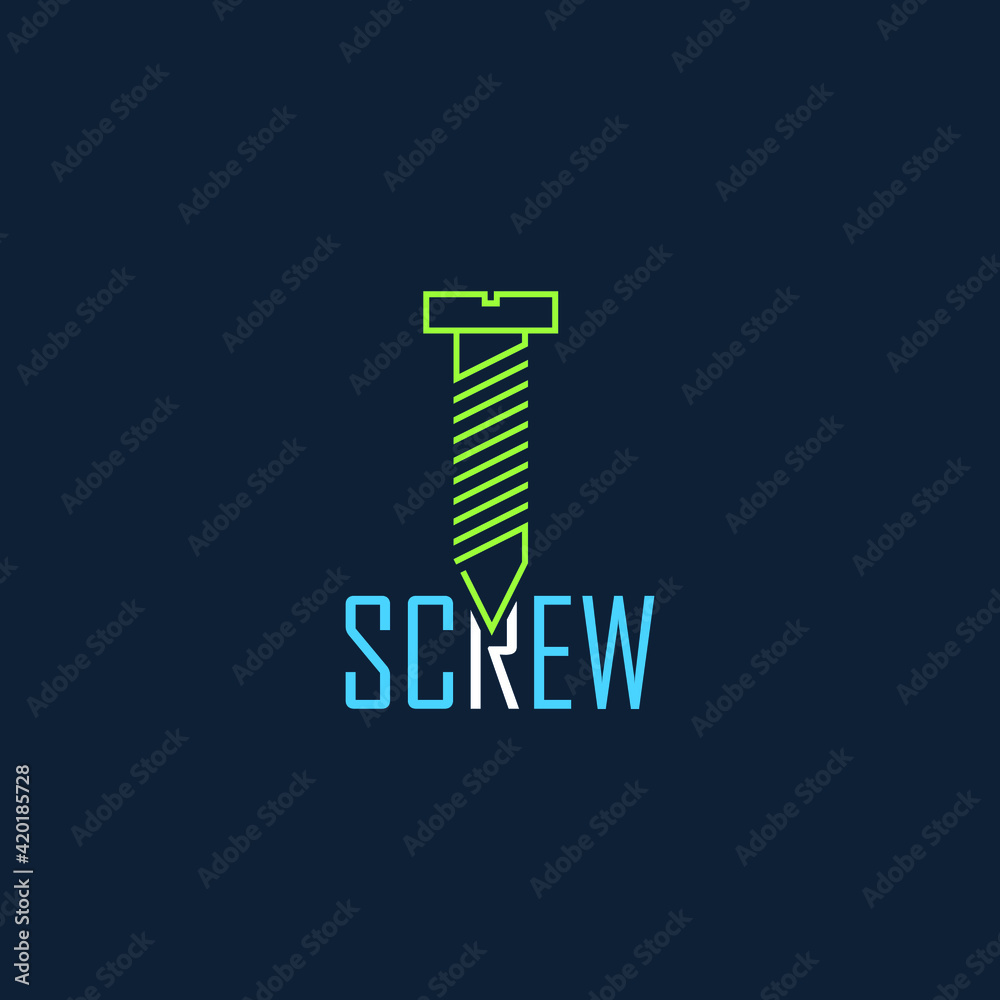 Green screw and blue text vector logo design Green screw and blue text vector logo design