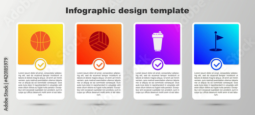 Set Basketball ball, Volleyball, Fitness shaker and Golf flag. Business infographic template. Vector
