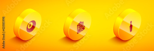Set Isometric Billiard pool snooker ball, Checklist clipboard and tennis and Bowling pin icon. Vector