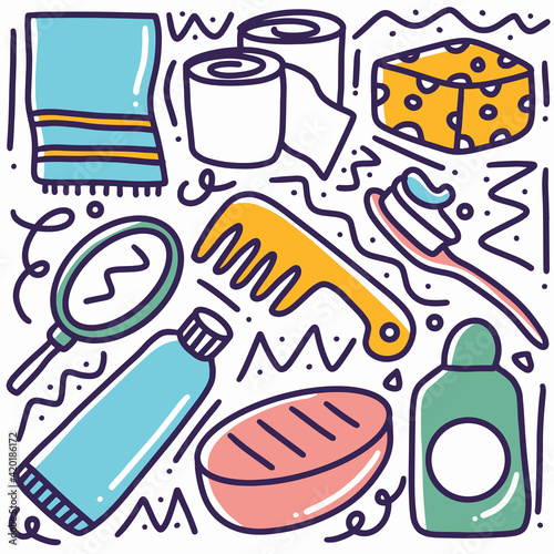 hand drawn baby toiletries doodle set