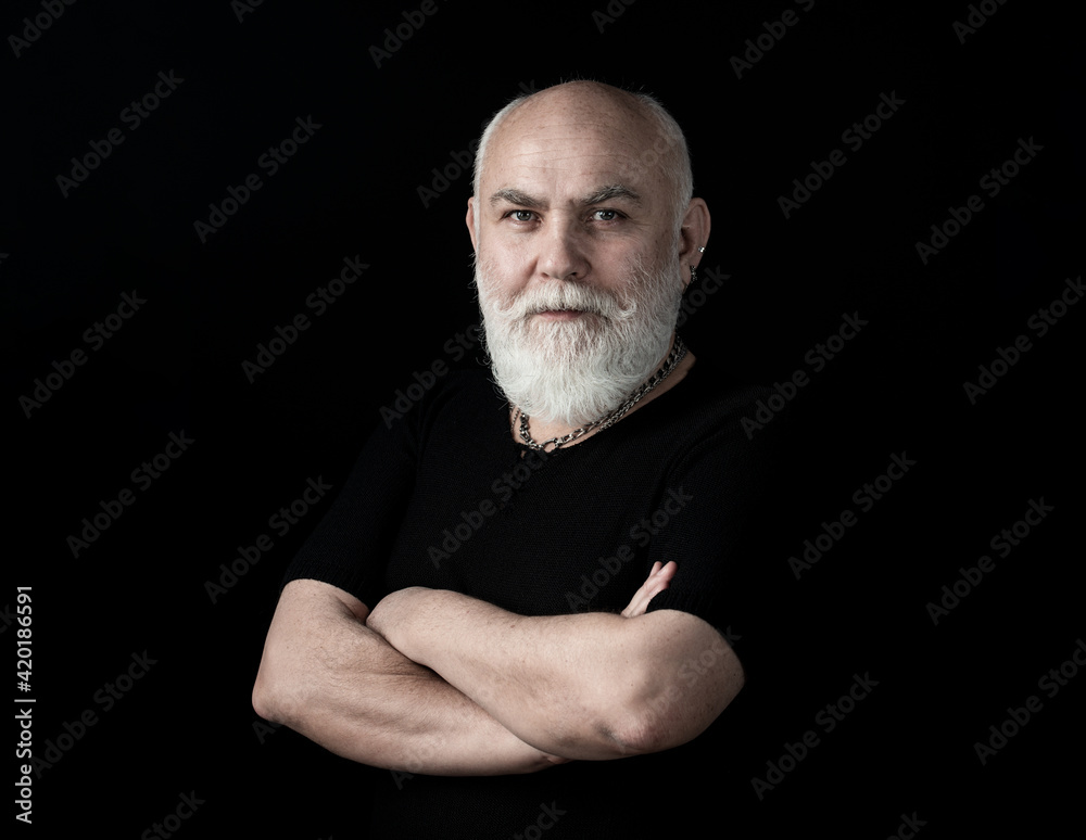 Portrait of healthy happy senior elderly caucasian old man face with ...