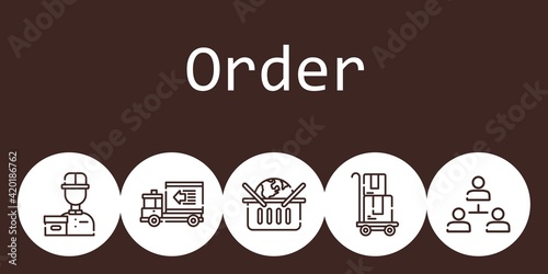 order background concept with order icons. Icons related delivery, online shopping, delivery courier, hierarchical structure, delivery truck