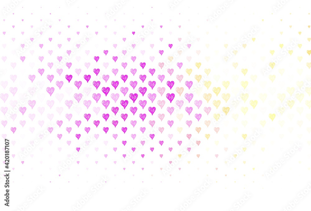 Light Pink, Yellow vector background with hearts. Light Pink, Yellow vector background with hearts.