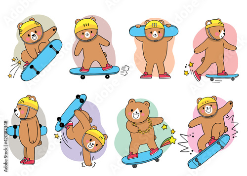 Hand draw cartoon cute Bear playing sktchborad vector.
