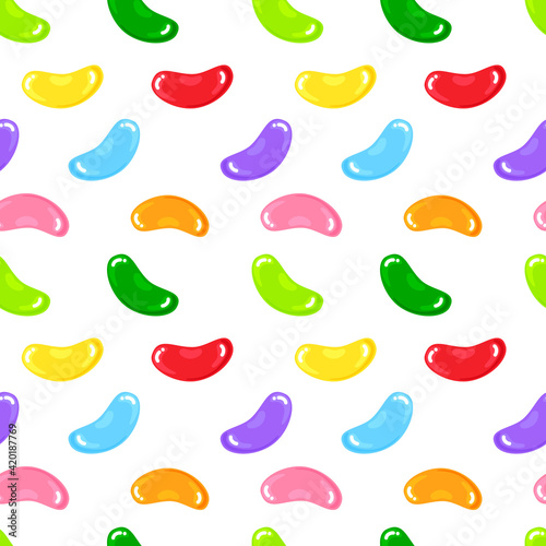 Jelly beans gummy sweet candies seamless pattern with amazing flavor flat style design vector illustration.