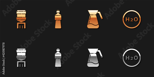 Set Water cooler, Bottle of water, Jug glass with and Chemical formula for H2O icon. Vector